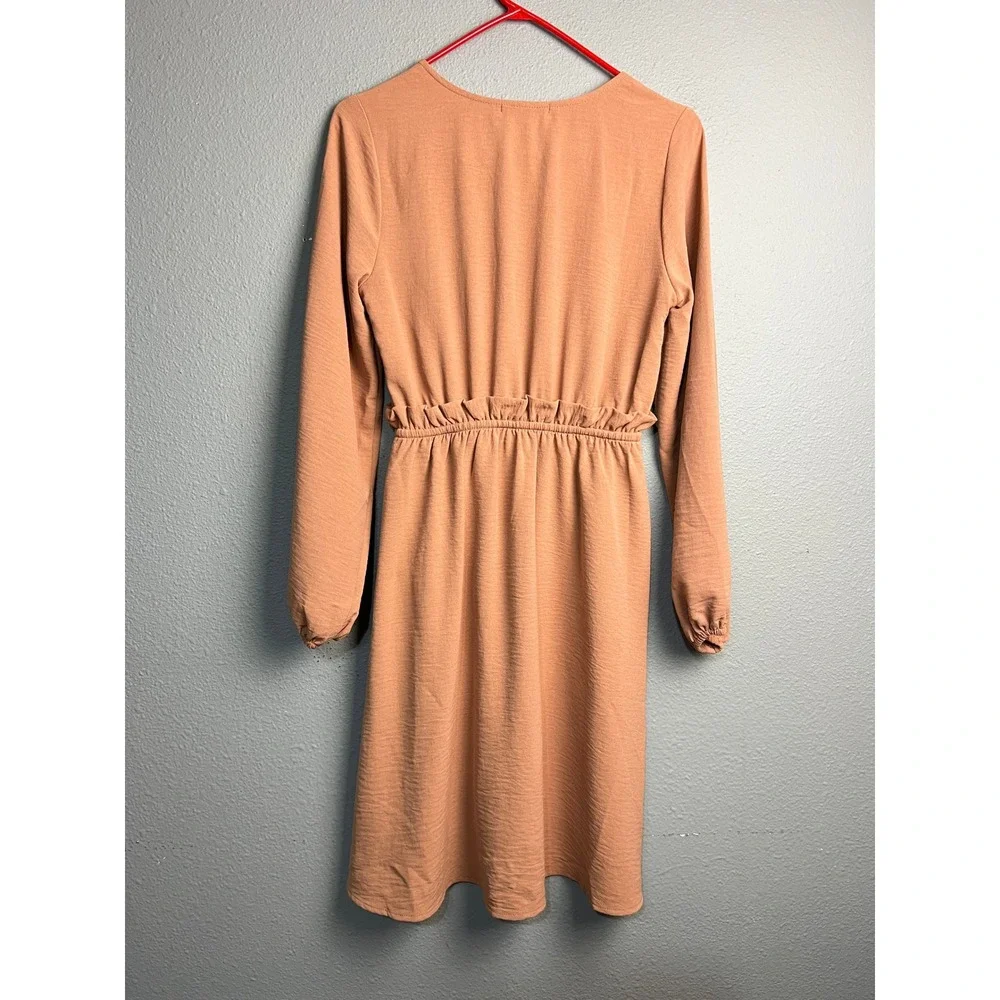 Gilli Terracotta Cottagecore L SL Midi Dress Elastic Drawstring Waist Pockets Sm